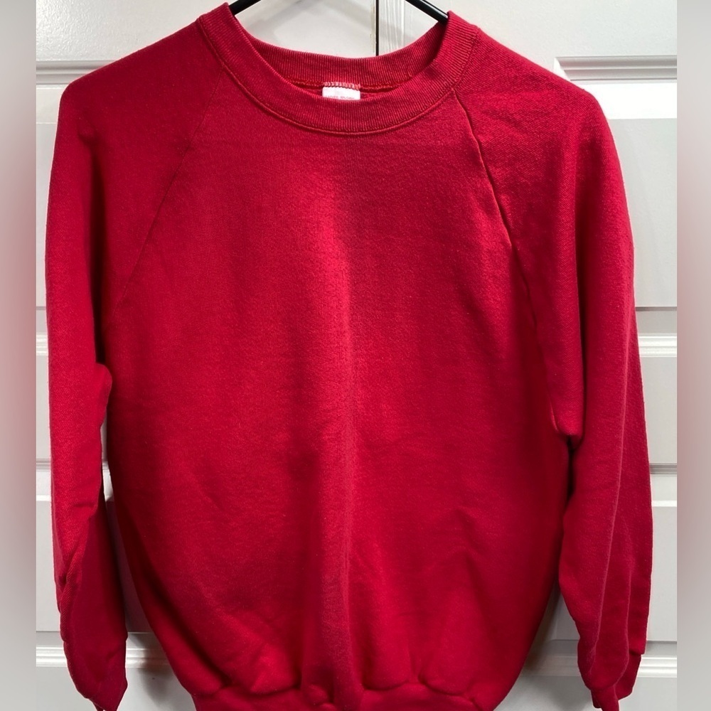 Vintage 90s Fruit of The Loom Blank Sweater Women Ladies Large Red LG Casual Wea